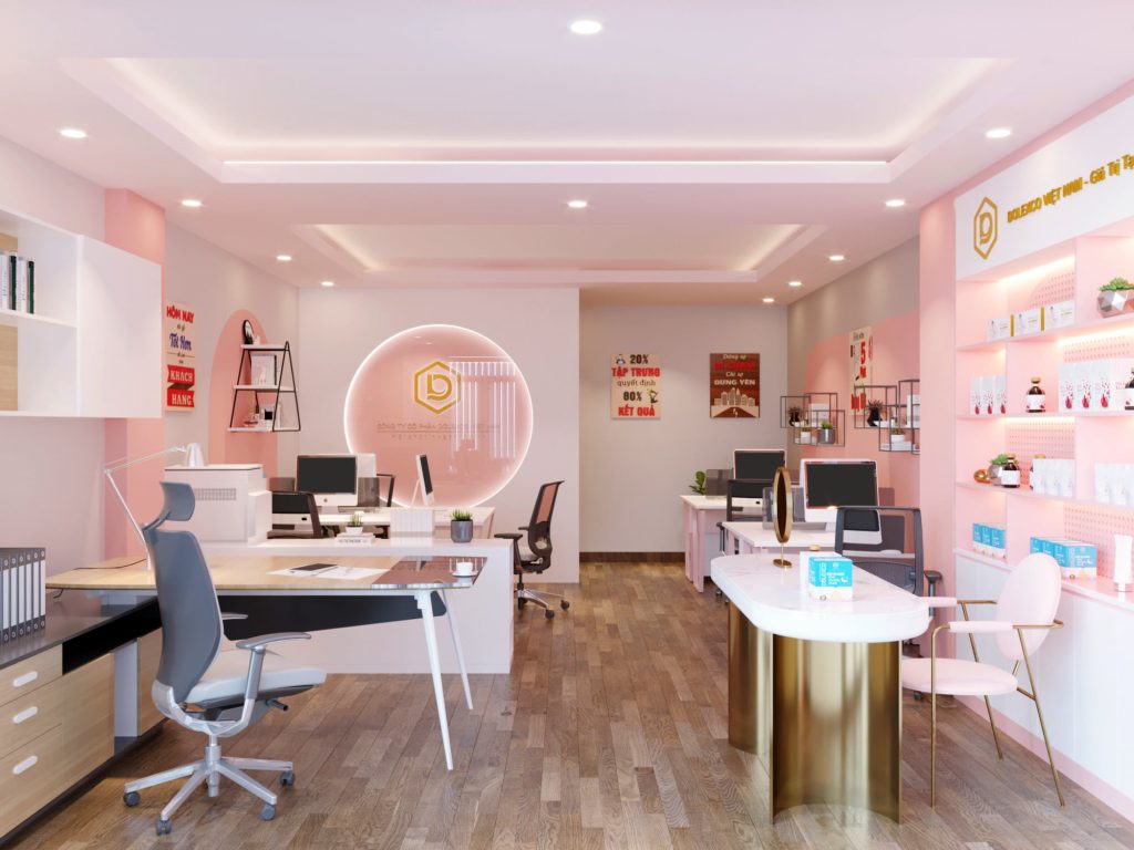 Thiết kế văn phòng tone màu hồng