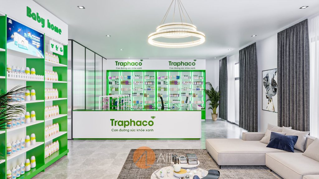 Thiết kế sảnh lễ tân của mẫu thiết kế văn phòng dược Traphaco