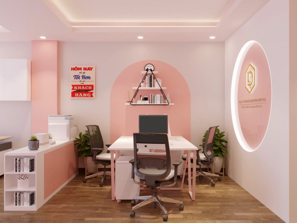 Thiết kế văn phòng tone màu hồng